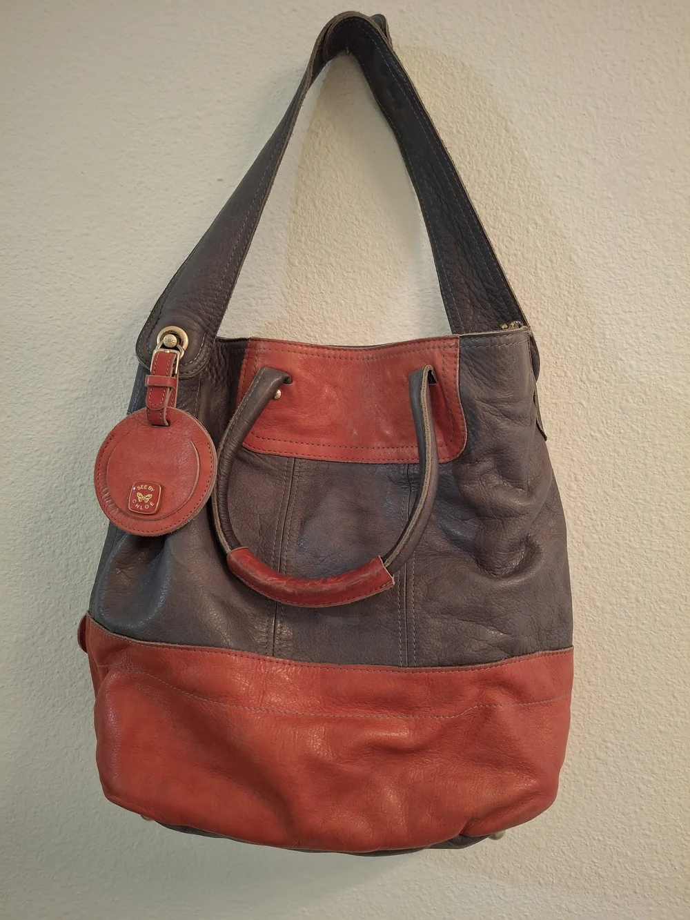 See By Chloé Two-Tone Gray and Rust Leather Hobo Bag